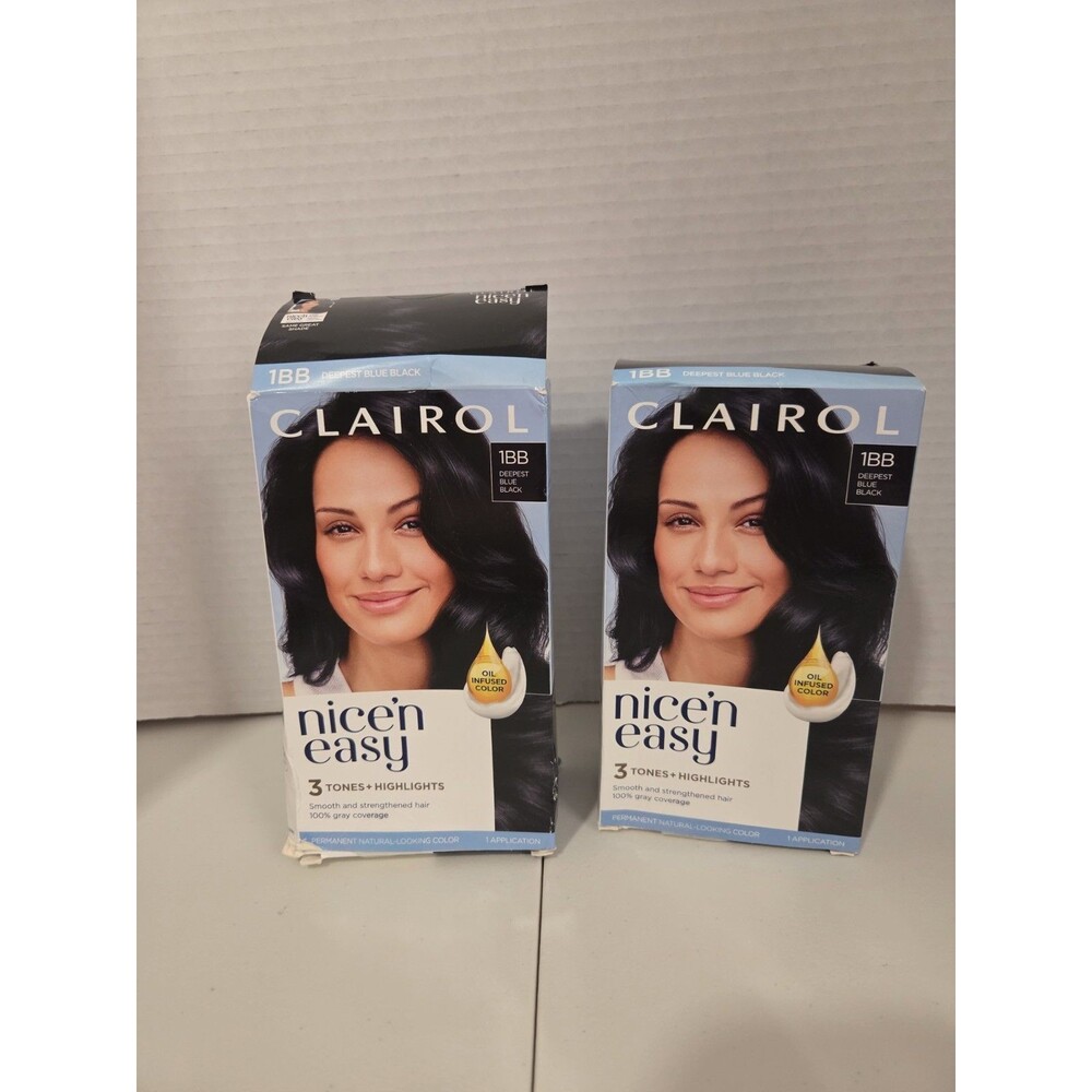 2 Boxes: Clairol Nice n Easy Permanent Hair Color #1BB Deepest Blue Black